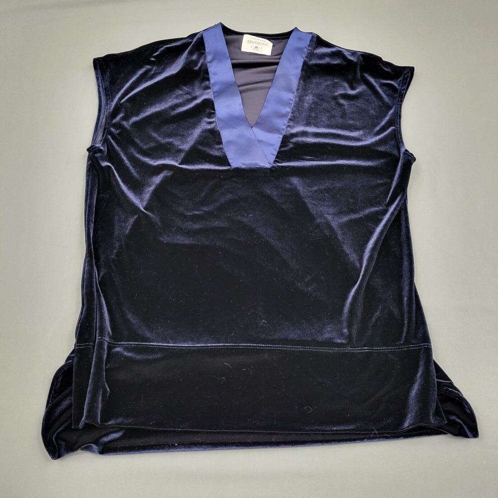 Southcott Blythe Navy Blue Velvet Sleeveless V-Neck Top Size XL Made‎ in USA